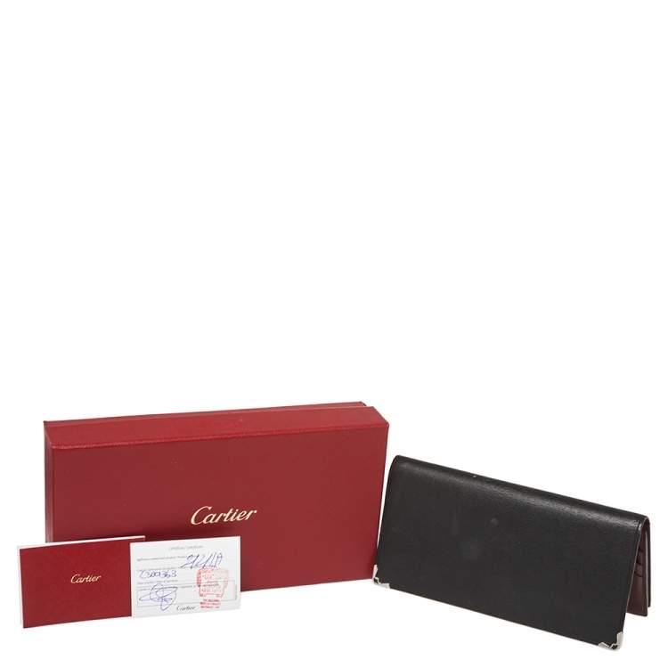 Pre Owned Cartier Black Leather Must De Cartier Zipped International Wallet