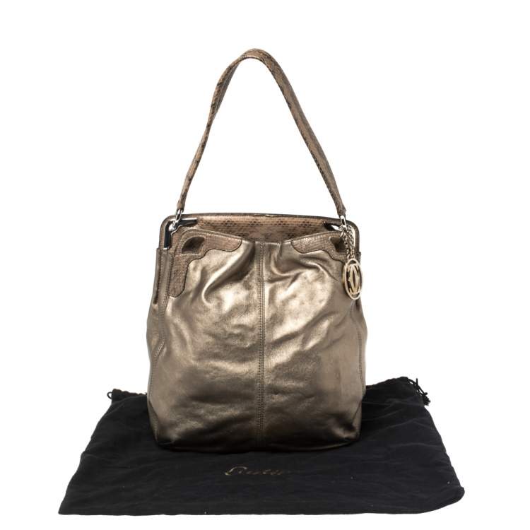 Pre Owned Cartier Metallic Leather and Python Marcello de Cartier Top Handle Bag