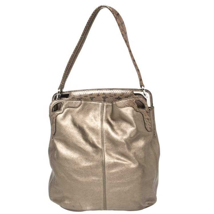 Pre Owned Cartier Metallic Leather and Python Marcello de Cartier Top Handle Bag