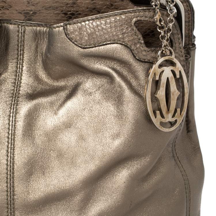 Pre Owned Cartier Metallic Leather and Python Marcello de Cartier Top Handle Bag