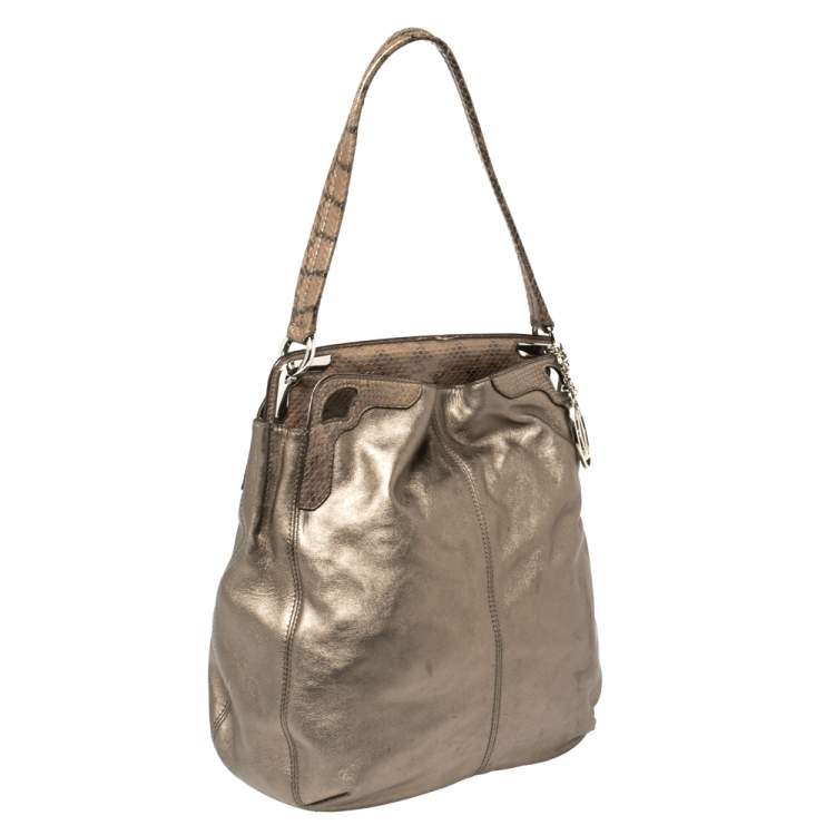 Pre Owned Cartier Metallic Leather and Python Marcello de Cartier Top Handle Bag