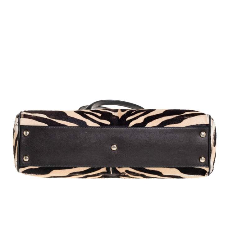 Pre Owned Cartier Beige/Black Zebra Print Pony Hair Leather Marcello de Cartier Satchel