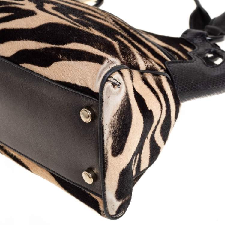 Pre Owned Cartier Beige/Black Zebra Print Pony Hair Leather Marcello de Cartier Satchel