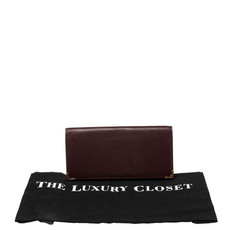 Pre Owned Cartier Burgundy Leather Must de Cartier Bifold Long Wallet
