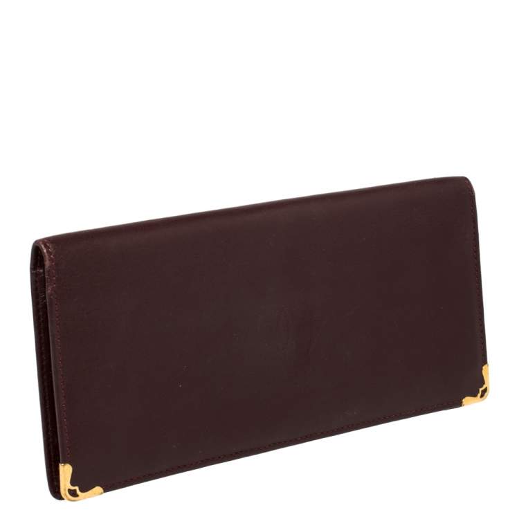 Pre Owned Cartier Burgundy Leather Must de Cartier Bifold Long Wallet