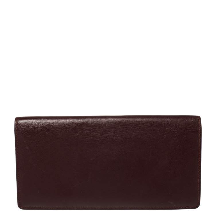 Pre Owned Cartier Burgundy Leather Must de Cartier Bifold Long Wallet