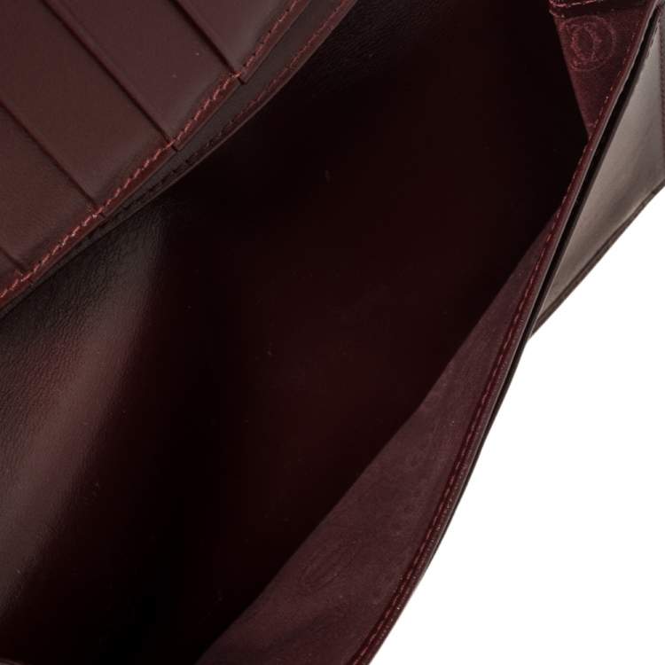 Pre Owned Cartier Burgundy Leather Must de Cartier Bifold Long Wallet