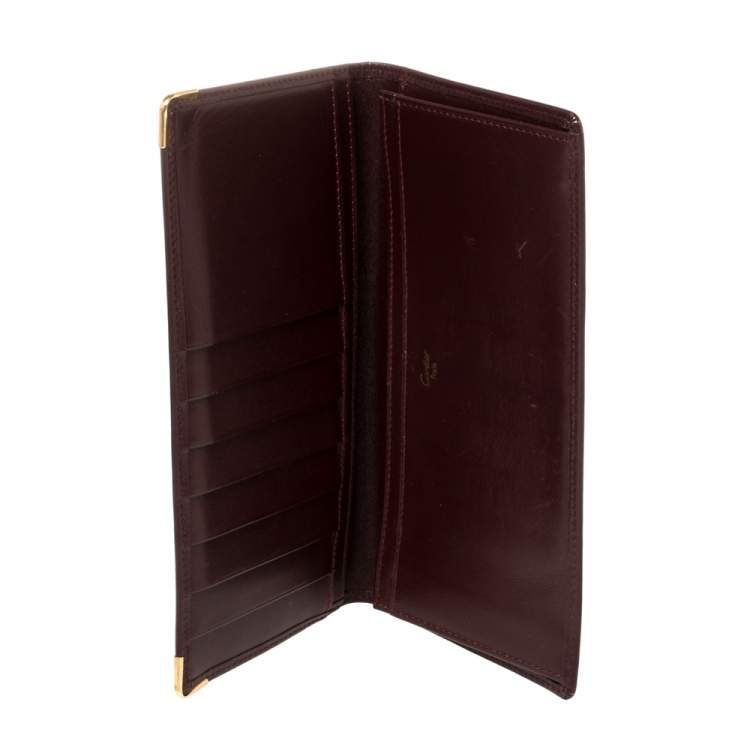 Pre Owned Cartier Burgundy Leather Must de Cartier Bifold Long Wallet