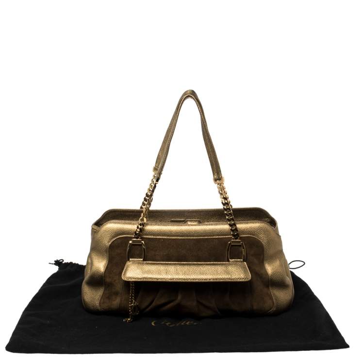 Pre Owned Cartier Gold Suede and Leather La Dona Shoulder Bag