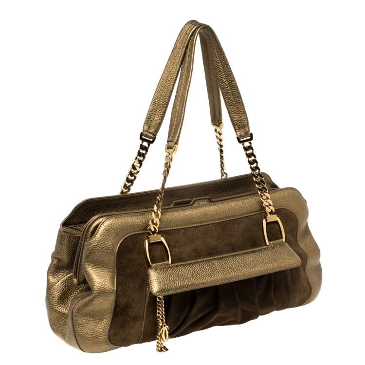 Pre Owned Cartier Gold Suede and Leather La Dona Shoulder Bag
