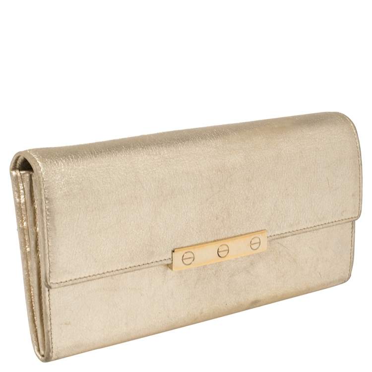 Pre Owned Cartier Metallic Gold Leather Love Continental Wallet