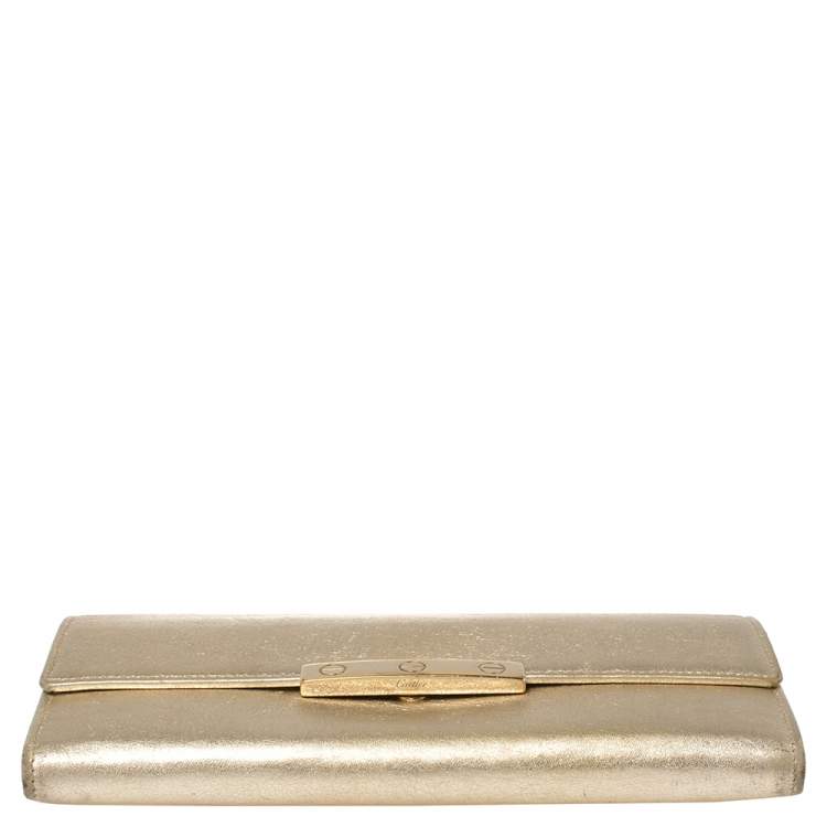 Pre Owned Cartier Metallic Gold Leather Love Continental Wallet