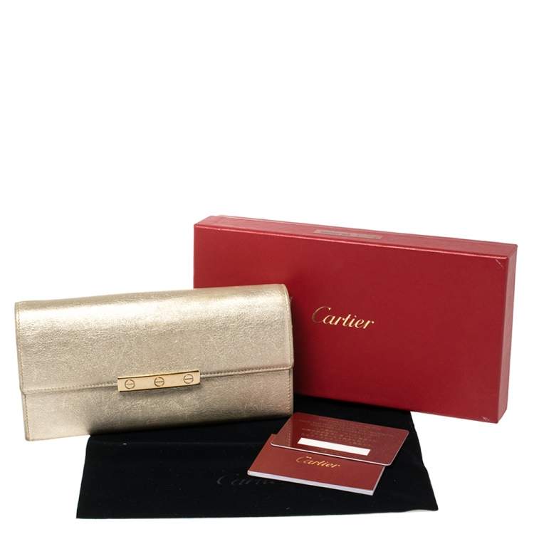 Pre Owned Cartier Metallic Gold Leather Love Continental Wallet