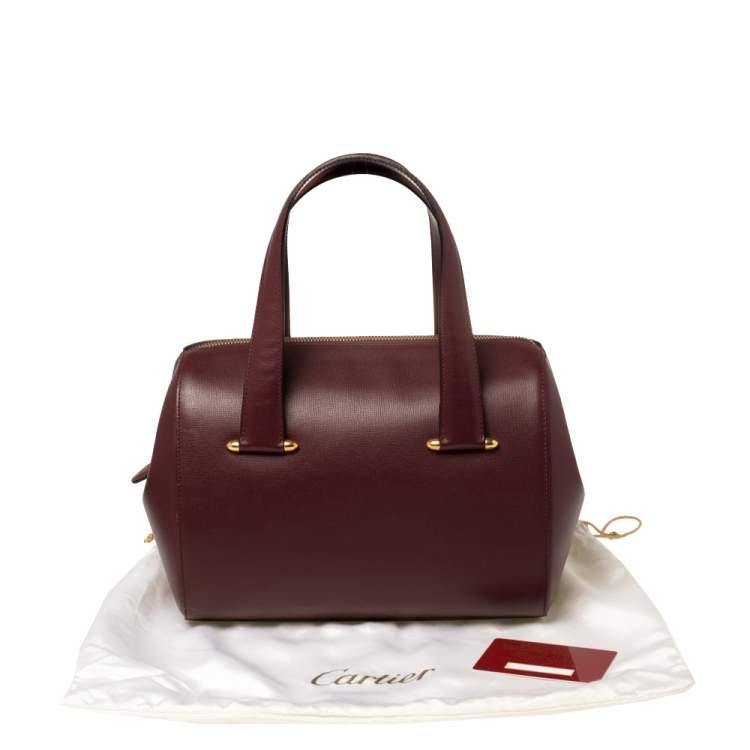 Pre Owned Cartier Burgundy Leather Zip Boston Bag