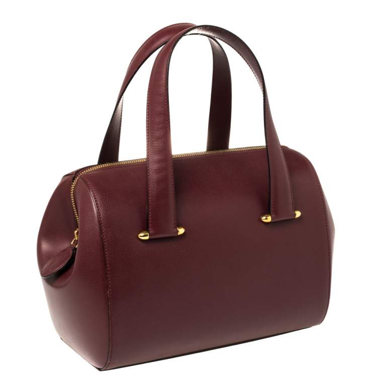 Pre Owned Cartier Burgundy Leather Zip Boston Bag