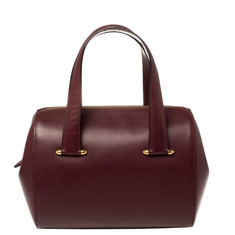 Pre Owned Cartier Burgundy Leather Zip Boston Bag