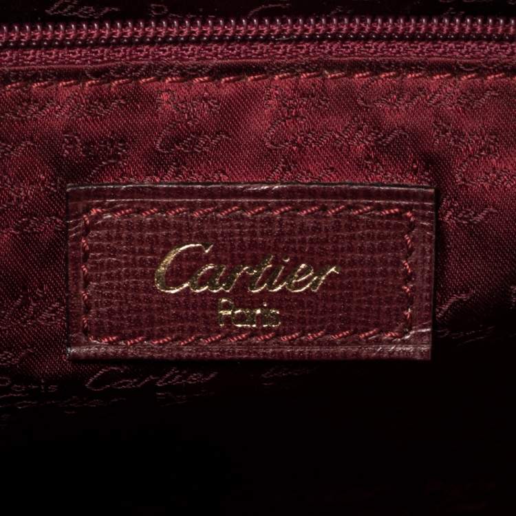 Pre Owned Cartier Burgundy Leather Zip Boston Bag