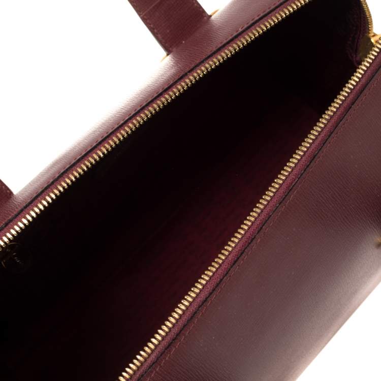 Pre Owned Cartier Burgundy Leather Zip Boston Bag