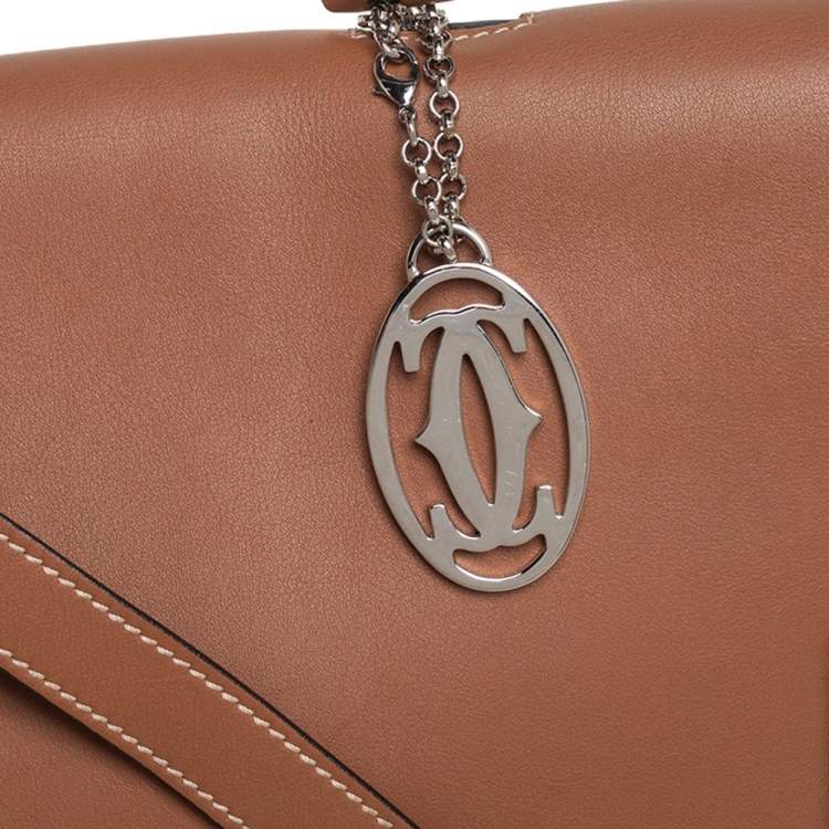 Pre Owned Cartier Brown Leather Marcello Flap Top Handle Bag