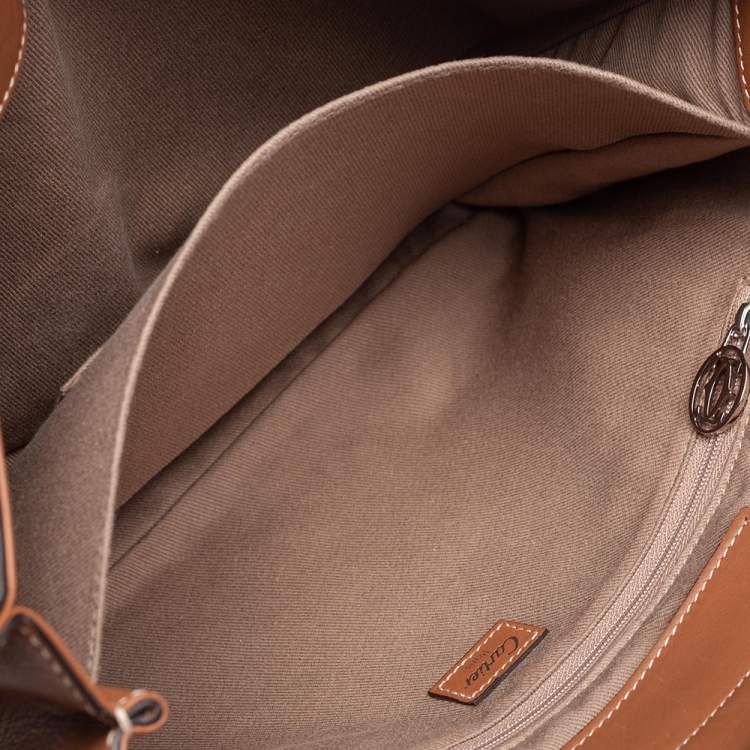 Pre Owned Cartier Brown Leather Marcello Flap Top Handle Bag