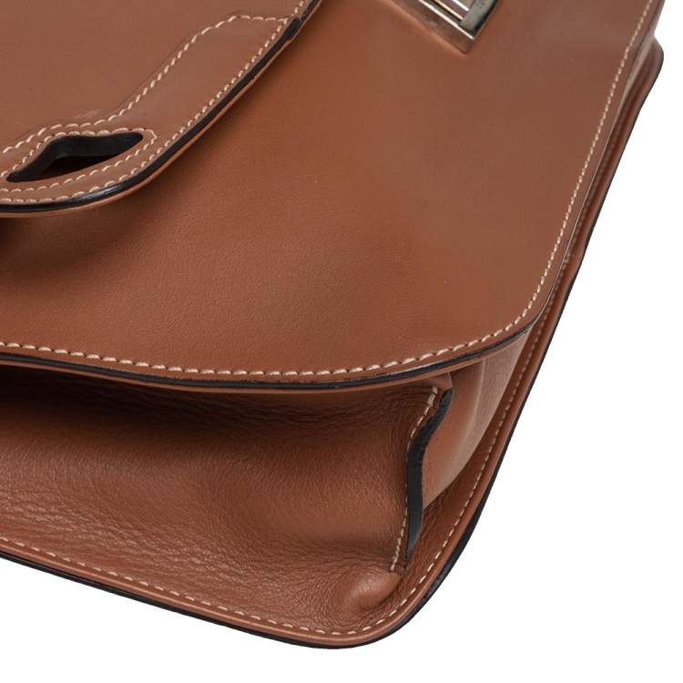 Pre Owned Cartier Brown Leather Marcello Flap Top Handle Bag