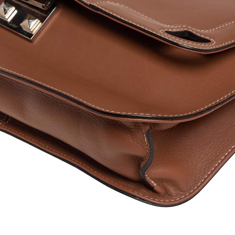 Pre Owned Cartier Brown Leather Marcello Flap Top Handle Bag