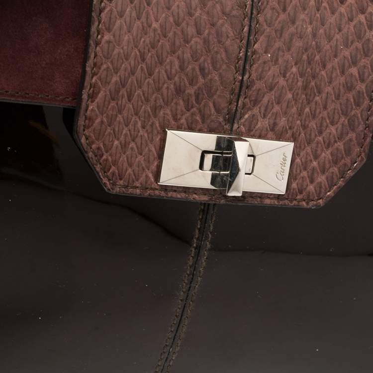 مملوكة مسبقًا Cartier Burgundy Patent Leather/Suede and Python Feminine Line Top Handle Bag