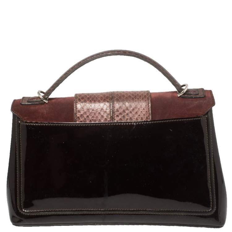 مملوكة مسبقًا Cartier Burgundy Patent Leather/Suede and Python Feminine Line Top Handle Bag
