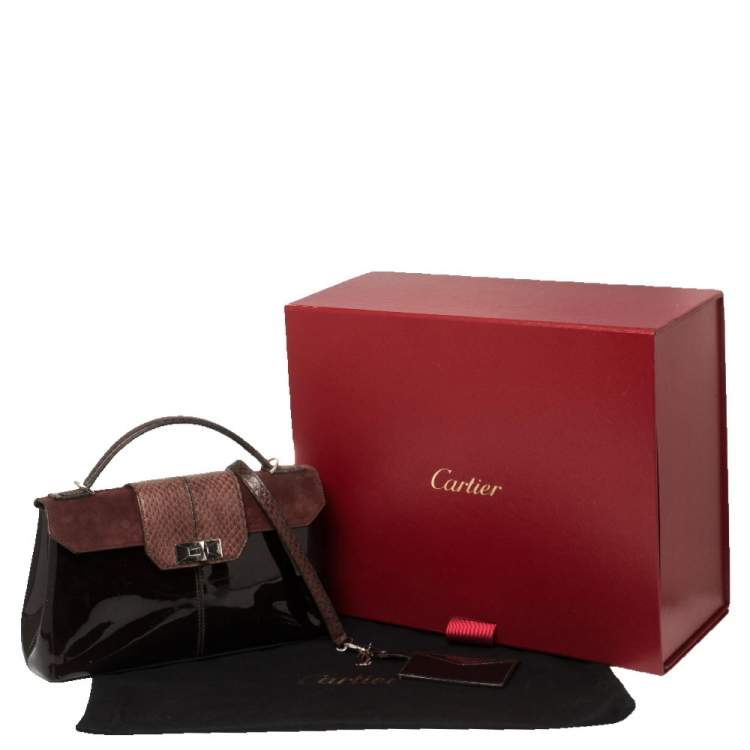مملوكة مسبقًا Cartier Burgundy Patent Leather/Suede and Python Feminine Line Top Handle Bag