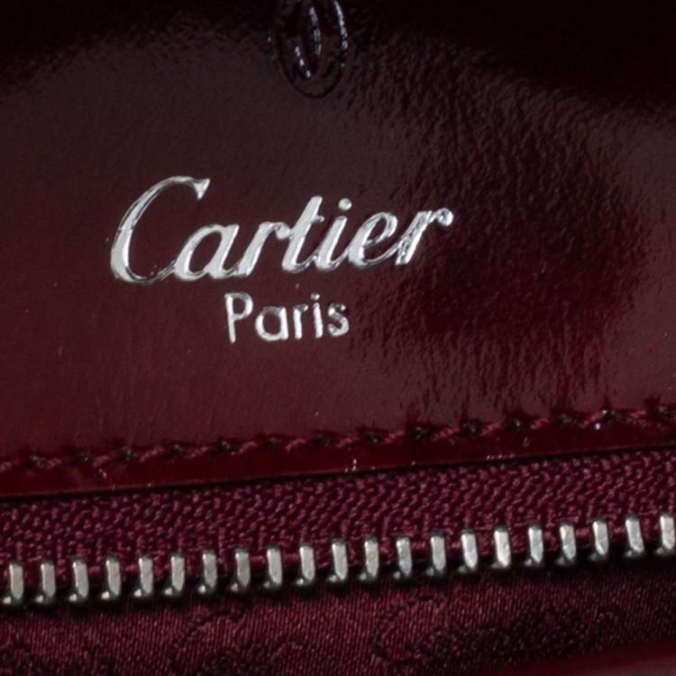Pre Owned Cartier Burgundy Embossed Patent Leather Flap Baguette