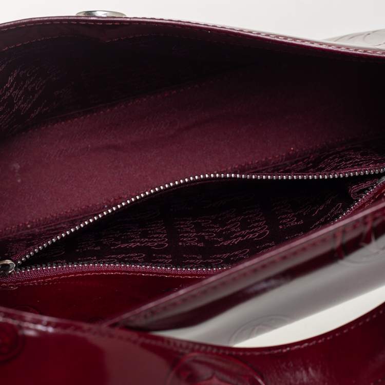 Pre Owned Cartier Burgundy Embossed Patent Leather Flap Baguette