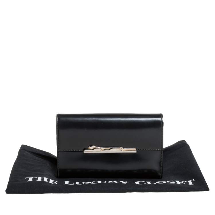 Pre Owned Cartier Black Patent Leather Continental Flap Wallet