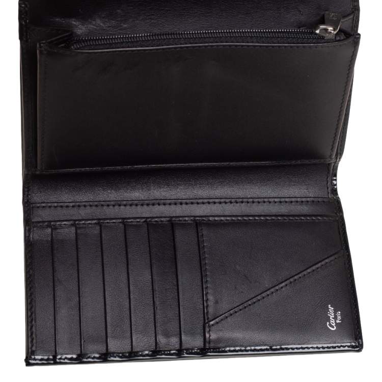 Pre Owned Cartier Black Patent Leather Continental Flap Wallet