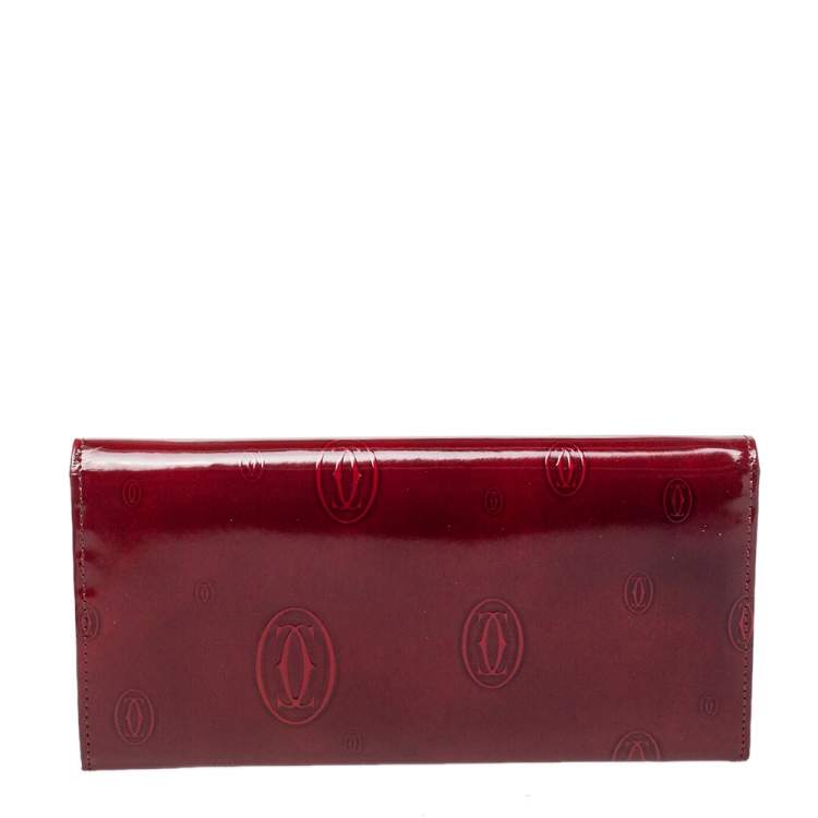 Pre Owned Cartier Dark Red Patent Leather Happy Birthday Continental Wallet