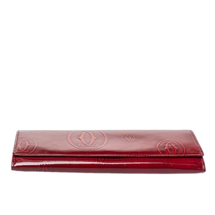 Pre Owned Cartier Dark Red Patent Leather Happy Birthday Continental Wallet