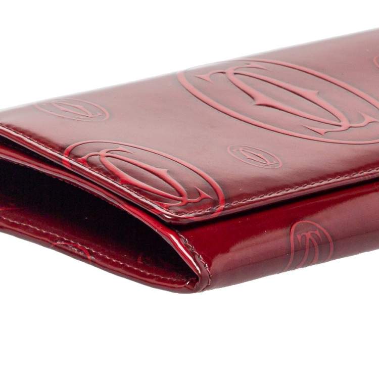 Pre Owned Cartier Dark Red Patent Leather Happy Birthday Continental Wallet