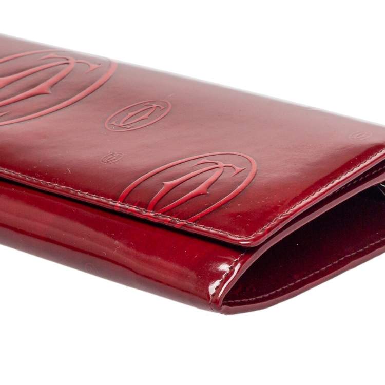 Pre Owned Cartier Dark Red Patent Leather Happy Birthday Continental Wallet