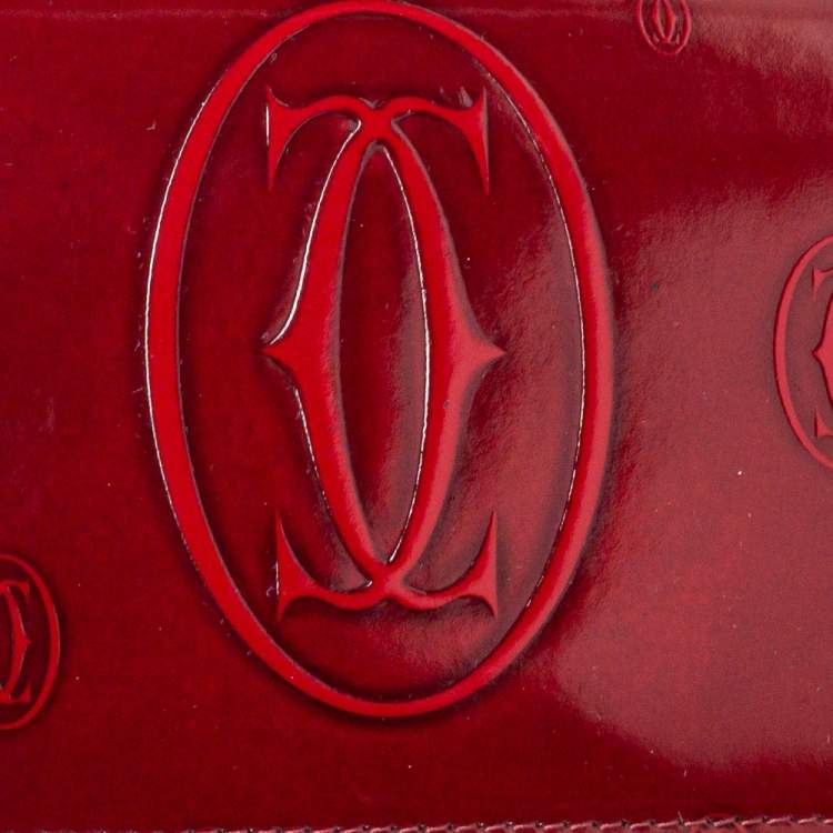 Pre Owned Cartier Dark Red Patent Leather Happy Birthday Continental Wallet