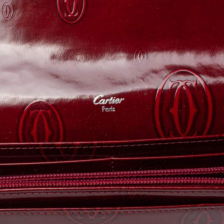 Pre Owned Cartier Dark Red Patent Leather Happy Birthday Continental Wallet