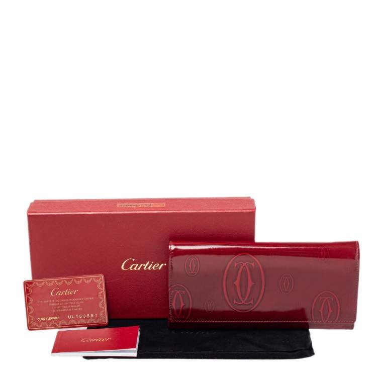 Pre Owned Cartier Dark Red Patent Leather Happy Birthday Continental Wallet
