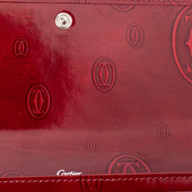 Pre Owned Cartier Dark Red Patent Leather Happy Birthday Continental Wallet