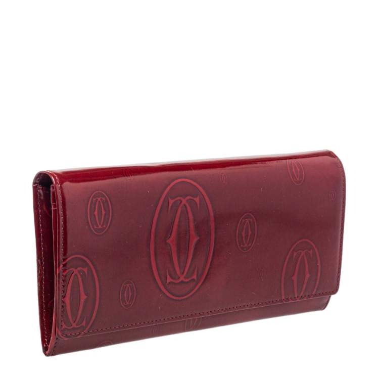 Pre Owned Cartier Dark Red Patent Leather Happy Birthday Continental Wallet