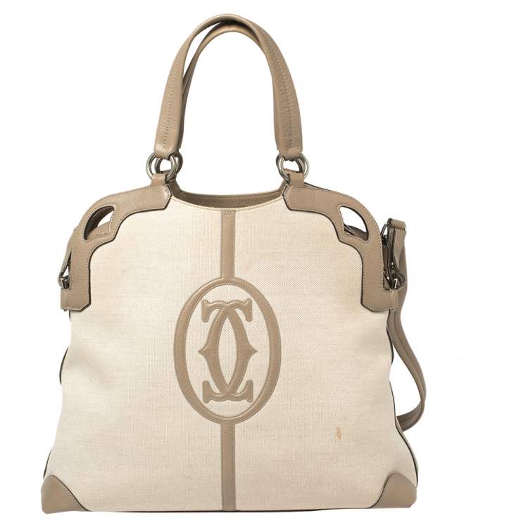 Pre Owned Cartier Beige/White Canvas and Leather Marcello De Cartier Satchel