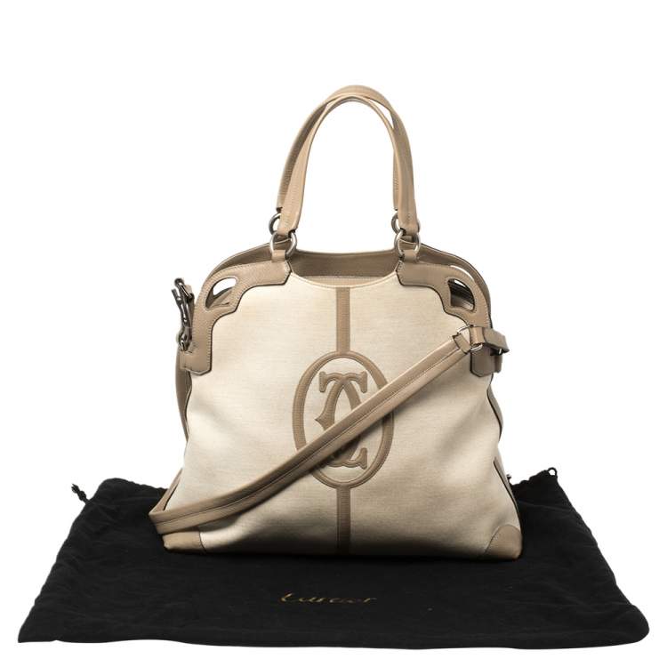 Pre Owned Cartier Beige/White Canvas and Leather Marcello De Cartier Satchel