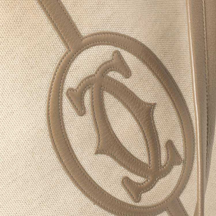 Pre Owned Cartier Beige/White Canvas and Leather Marcello De Cartier Satchel