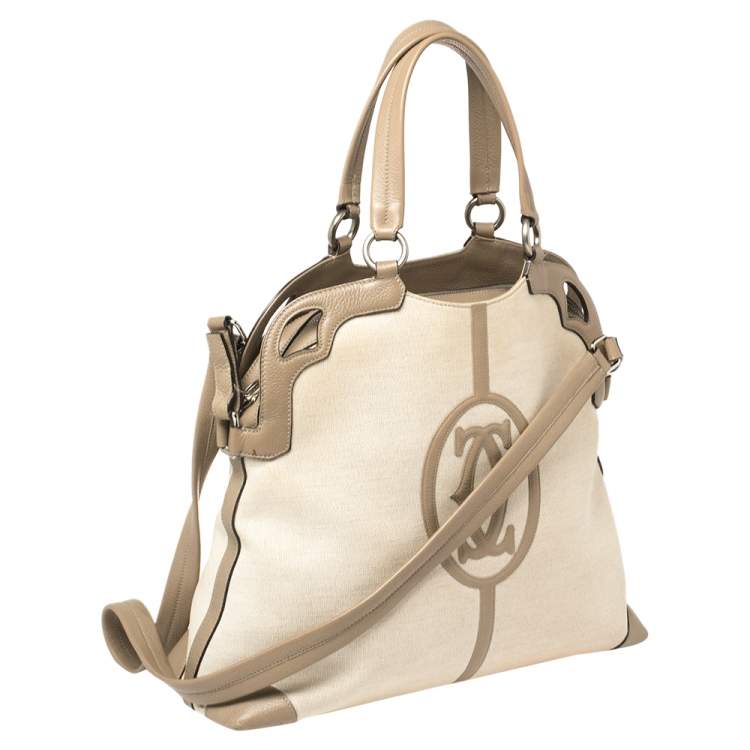 Pre Owned Cartier Beige/White Canvas and Leather Marcello De Cartier Satchel