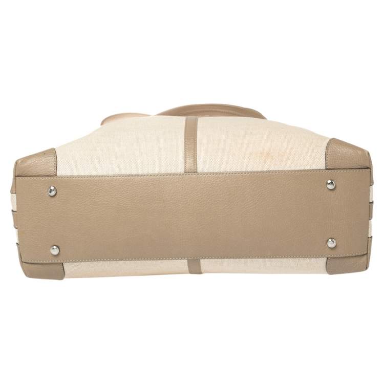 Pre Owned Cartier Beige/White Canvas and Leather Marcello De Cartier Satchel