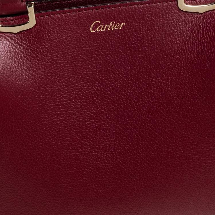 Pre Owned Cartier Dark Red Leather Mini C de Cartier Tote