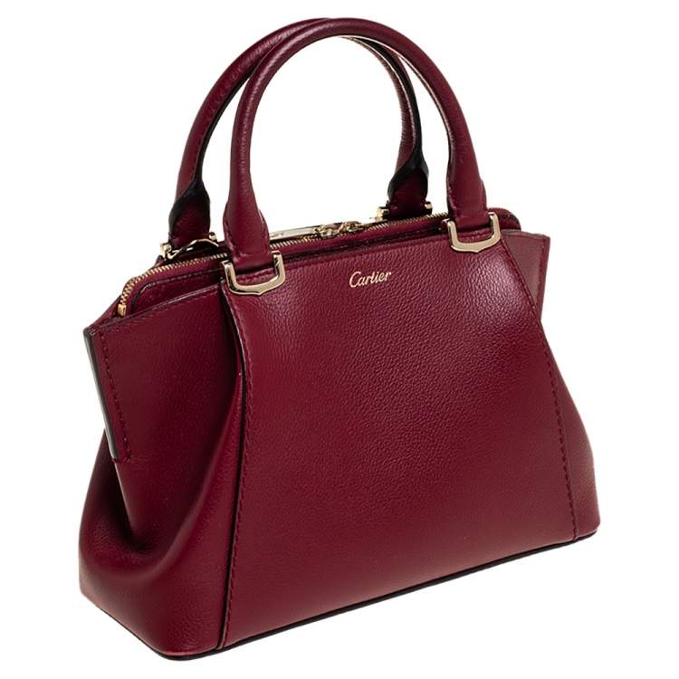 Pre Owned Cartier Dark Red Leather Mini C de Cartier Tote