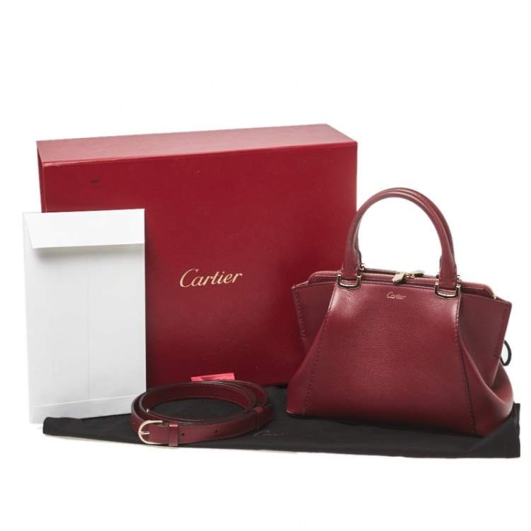 Pre Owned Cartier Dark Red Leather Mini C de Cartier Tote